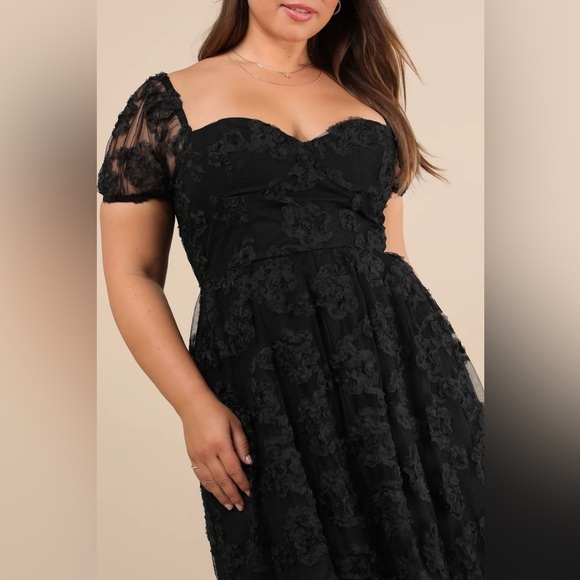 Lulus Notable Elegance Black Mesh Floral Applique Bustier Midi Dress - Picture 4 of 12